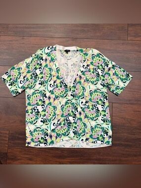 Talbots Petite XL Colorful Floral Paisley Short Sleeve Cardigan Sweater
